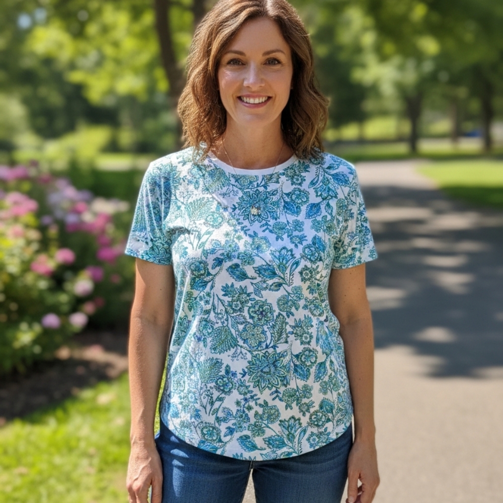 Kim Rogers Blue Green Floral Paisley Tshirt